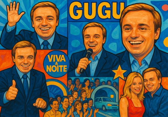 Collage of Gugu Liberato's iconic moments on Brazilian television.