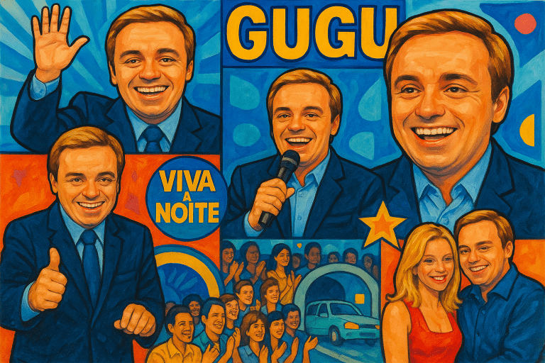 Collage of Gugu Liberato's iconic moments on Brazilian television.