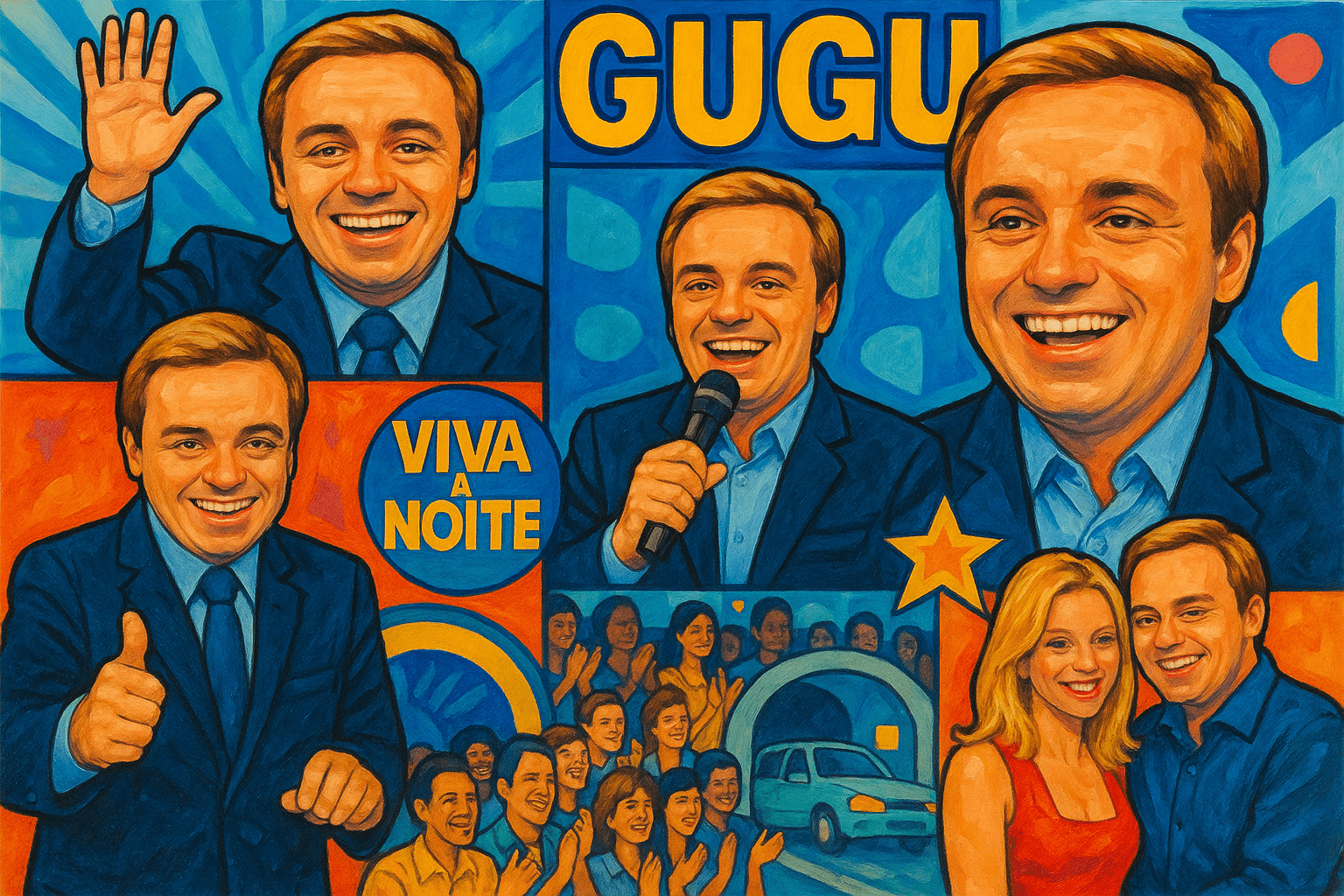 Collage of Gugu Liberato's iconic moments on Brazilian television.