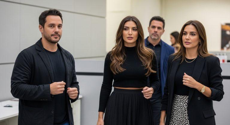 Illustration of Meta branding with Brazilian celebrities and a warning against ad scams